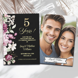 Reserva La Fecha Elegante Flor de Oro Aniversario de Bodas 5 Foto