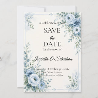 Reserva La Fecha Elegante Floral Azul