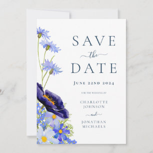 Reserva La Fecha Elegante Floral Azul de Boda de Verano