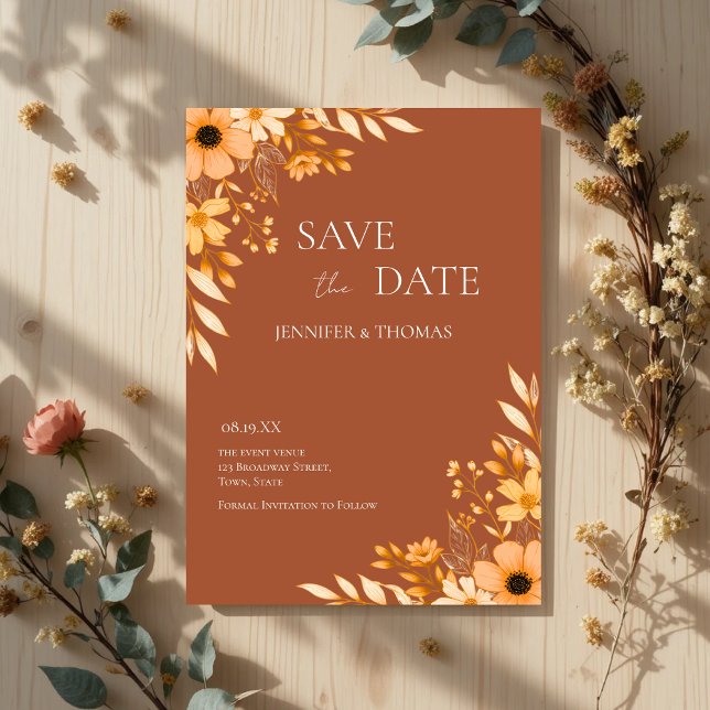 Reserva La Fecha Elegante Floral Boho Invernal Dibujada a Mano para (Elegant Boho Winter Floral Hand-Drawn Wedding Save The Date)