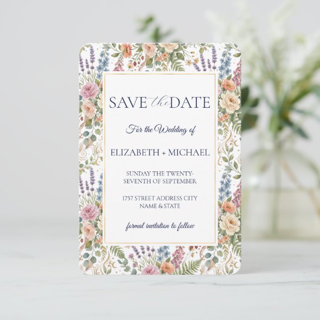 Reserva La Fecha Elegante Floral Botánico Vintage (Anverso de pie)