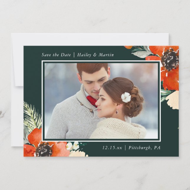 Reserva La Fecha Elegante floral con boda fotográfica Salva la fech (Anverso)