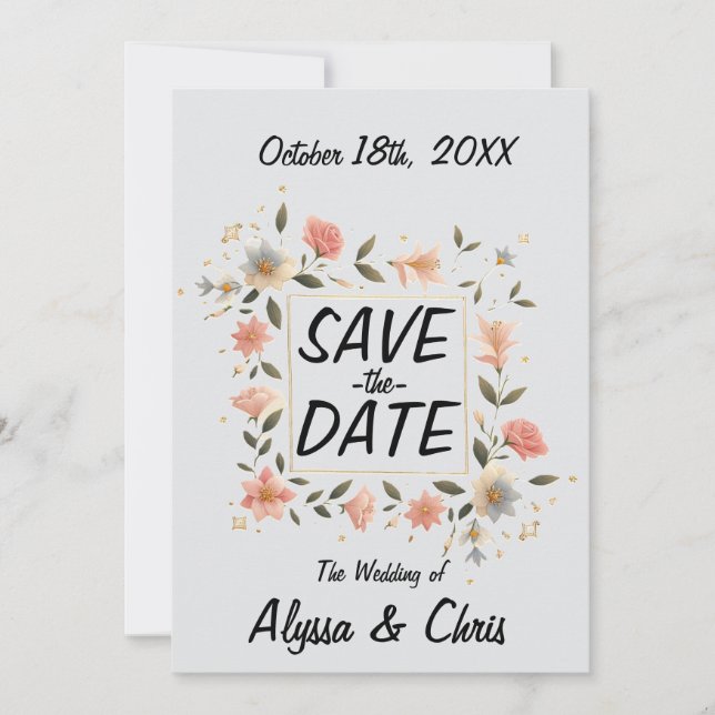 Reserva La Fecha Elegante Floral Cuadrado (Anverso)