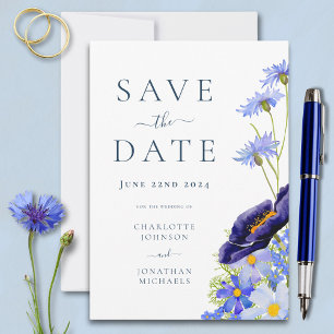 Reserva La Fecha Elegante Floral de Verano de Flor Silvestre Azul p