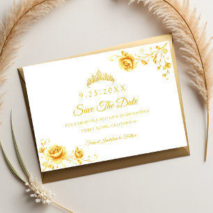 Reserva La Fecha Elegante Floral Dorada Minimalista Quinceañera