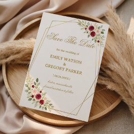 Reserva La Fecha Elegante Floral Dorado