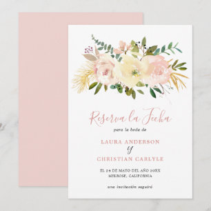 Reserva La Fecha Elegante Floral Gold Rubor Boda rosa español
