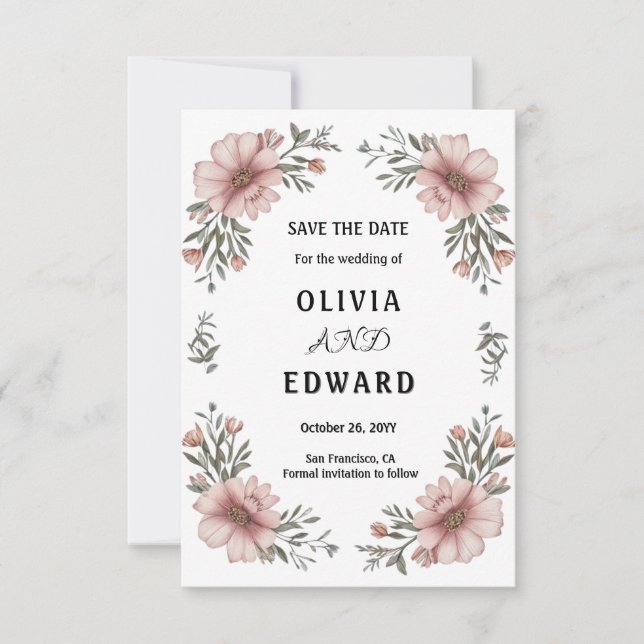 Reserva La Fecha Elegante Floral Guardar la Fecha Boda (Anverso)