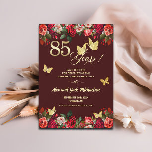 Reserva La Fecha Elegante Floral Oro 85 Aniversario de Boda 