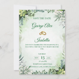 Reserva La Fecha Elegante floral verde salva al Boda de citas