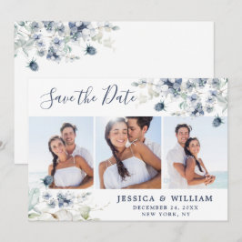 Reserva La Fecha Elegante follaje azul polvoriento boda 3 FOTO