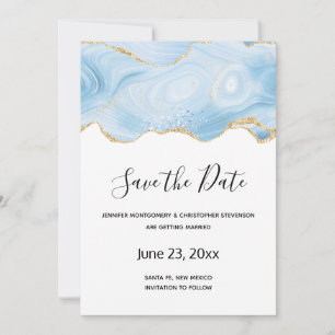 Reserva La Fecha Elegante fondo azul y oro agate
