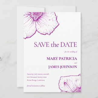 Reserva La Fecha Elegante Formal Dibujo Floral Púrpura de Clemátide