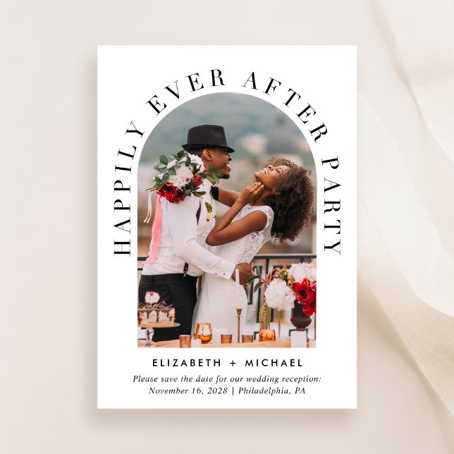 Reserva La Fecha Elegante Foto Arch Código QR Recepción de matrimon (Celebrate your love story with a    reception save the date showcasing your photo in an arch frame)