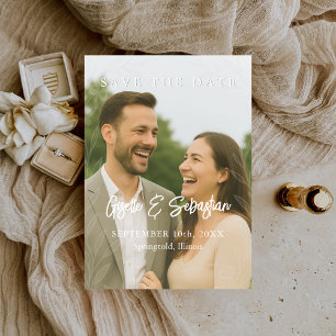 Reserva La Fecha Elegante Foto Botánica Escritura Romántica