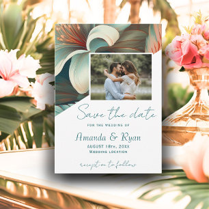Reserva La Fecha Elegante Foto Botánica Floral Tropical de Boda