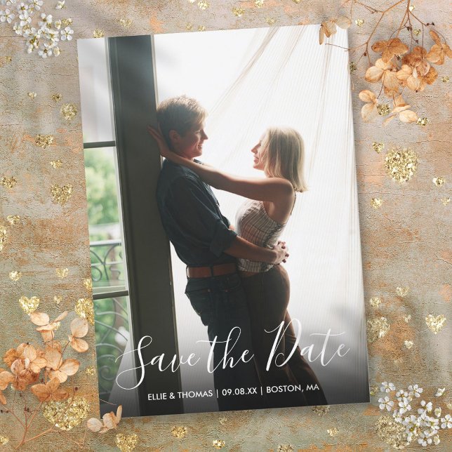Reserva La Fecha Elegante Foto con Letra Moderna Sencilla (Simple Elegant Modern Script Photo Save The Date)