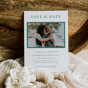 Reserva La Fecha Elegante Foto Cuadro de Bodas en Verde Azulado