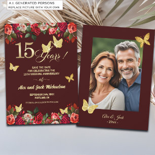 Reserva La Fecha Elegante Foto de Aniversario de Boda de 15 años co