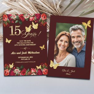 Reserva La Fecha Elegante Foto de Aniversario de Boda de 15 años co