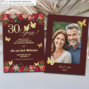 Reserva La Fecha Elegante Foto de Aniversario de Boda de 30 años en