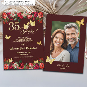 Reserva La Fecha Elegante Foto de Aniversario de Boda de 35 años en