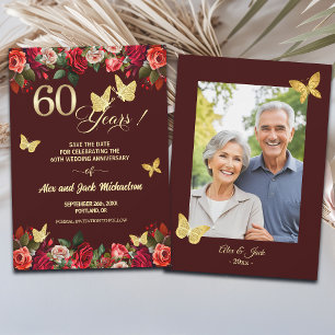 Reserva La Fecha Elegante Foto de Aniversario de Bodas de Oro 60 co