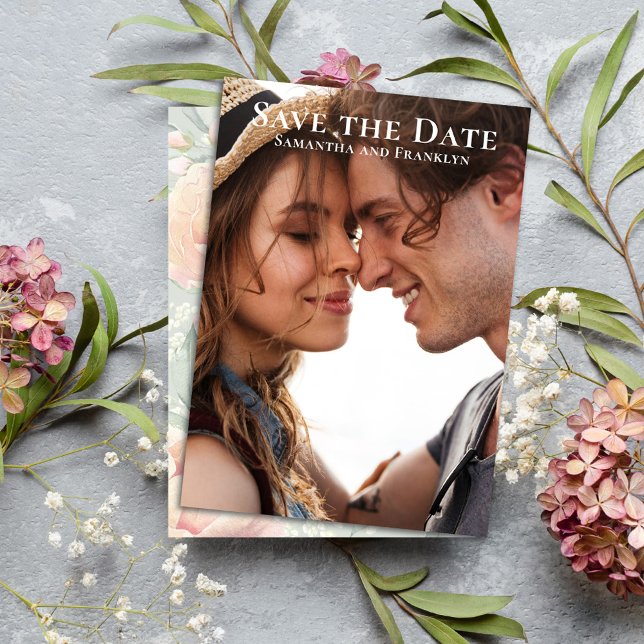 Reserva La Fecha Elegante foto de boda acuarela floral (Wedding save the date photo card. )