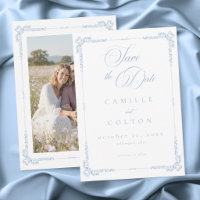 Elegante foto de boda barroca vintage azul polvori