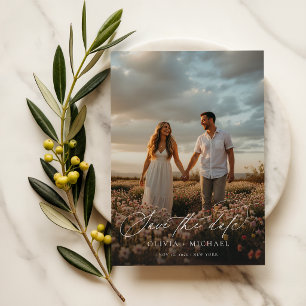 Reserva La Fecha Elegante Foto de Boda Boho con Letra
