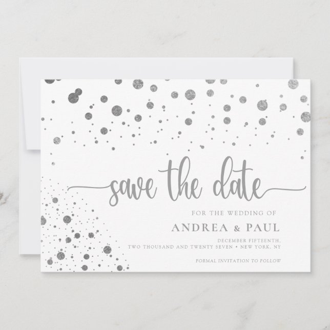 Reserva La Fecha Elegante Foto de Boda con Confeti Save The Date (Anverso)
