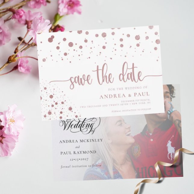 Reserva La Fecha Elegante Foto de Boda con Confeti Save The Date (Subido por el creador)