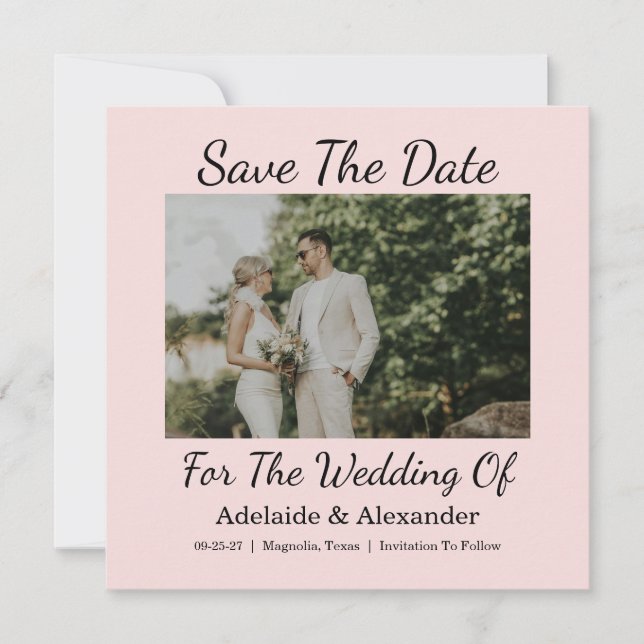 Reserva La Fecha Elegante foto de boda con guión (Anverso)