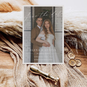 Reserva La Fecha Elegante Foto de Boda con Letra de Caligrafía