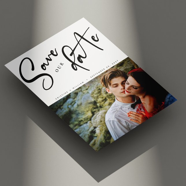 Reserva La Fecha Elegante Foto de Boda con Letra Diagonal (Personalized Elegant Diagonal Script Photo Wedding Save The Date)
