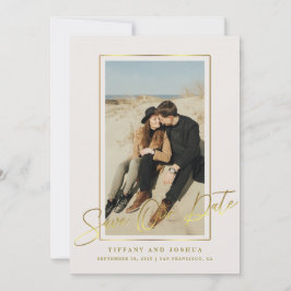 Reserva La Fecha Elegante foto de boda con marco de oro