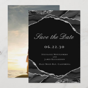 Reserva La Fecha Elegante foto de boda con plata y ágata negra