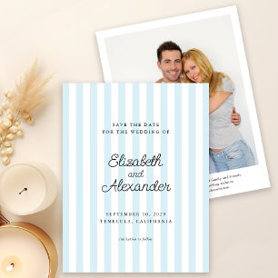 Reserva La Fecha Elegante foto de boda con raya azul moderna