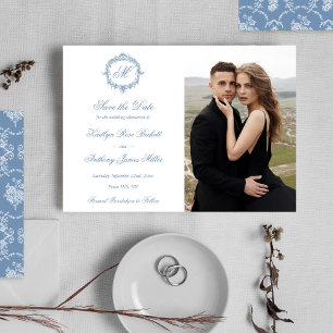 Reserva La Fecha Elegante foto de boda con toile monograma vintage