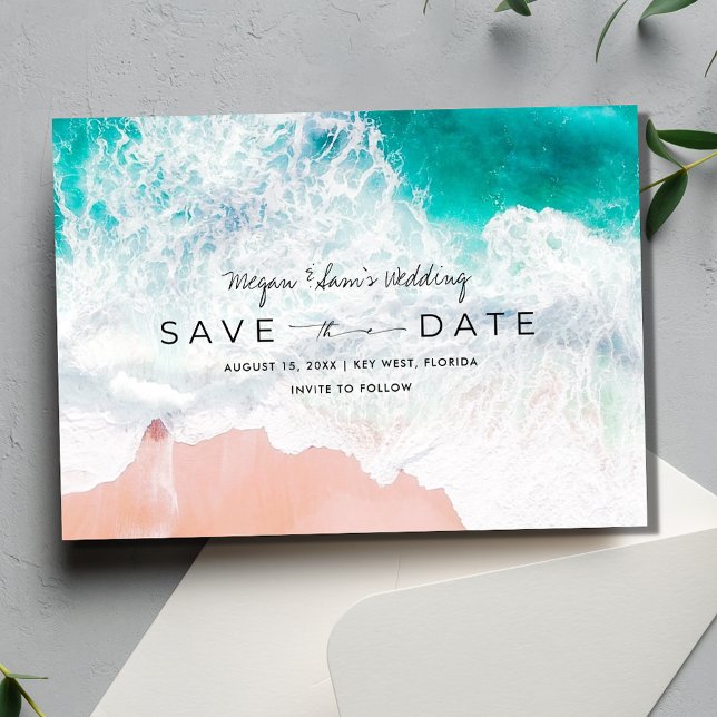 Reserva La Fecha Elegante foto de boda de destino de playa (Elegant Beach Destination Wedding Photo Save The Date)
