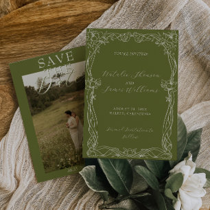 Reserva La Fecha Elegante Foto de Boda de Dinero Antiguo Romántico