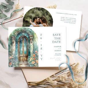 Reserva La Fecha Elegante foto de boda de jardín botánico azul turq