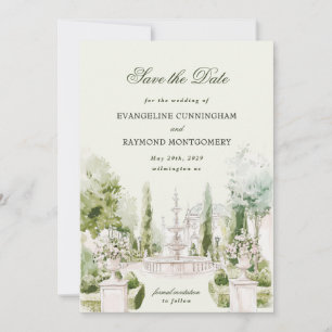 Reserva La Fecha Elegante foto de boda de jardín de mansión con acu