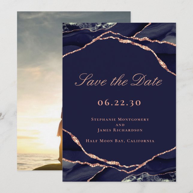 Reserva La Fecha Elegante foto de Boda de Relieve metalizado dorado (Anverso / Reverso)