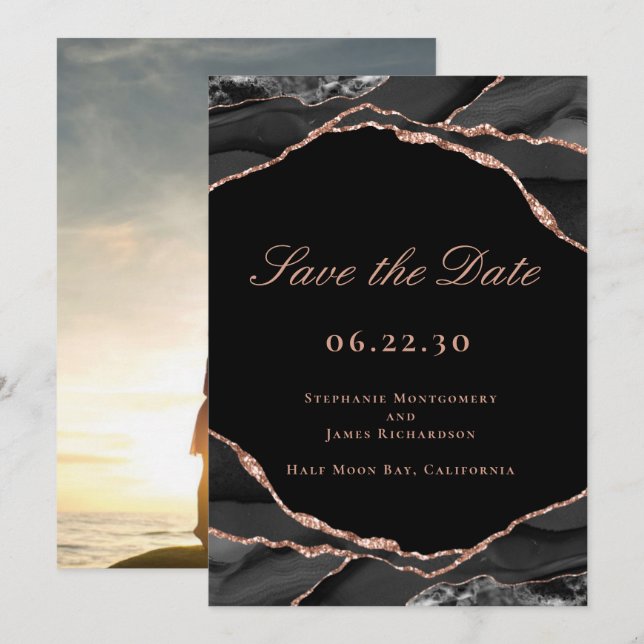 Reserva La Fecha Elegante foto de Boda de Relieve metalizado dorado (Anverso / Reverso)