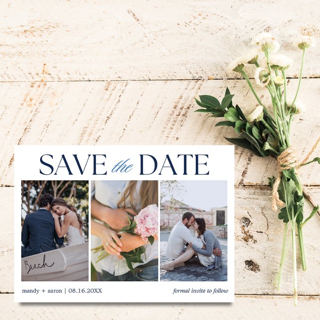 Reserva La Fecha Elegante Foto de Boda de Tres (Elegant Three Photo Wedding Save The Date)