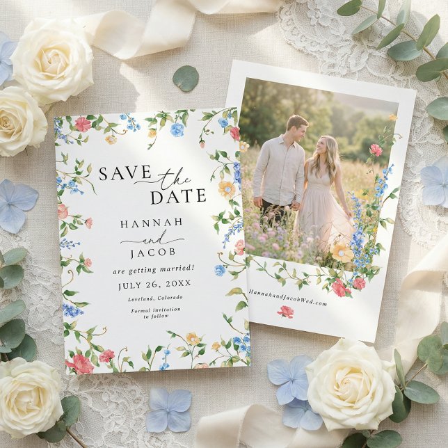 Reserva La Fecha Elegante foto de boda de verano con flores silvest (Subido por el creador)