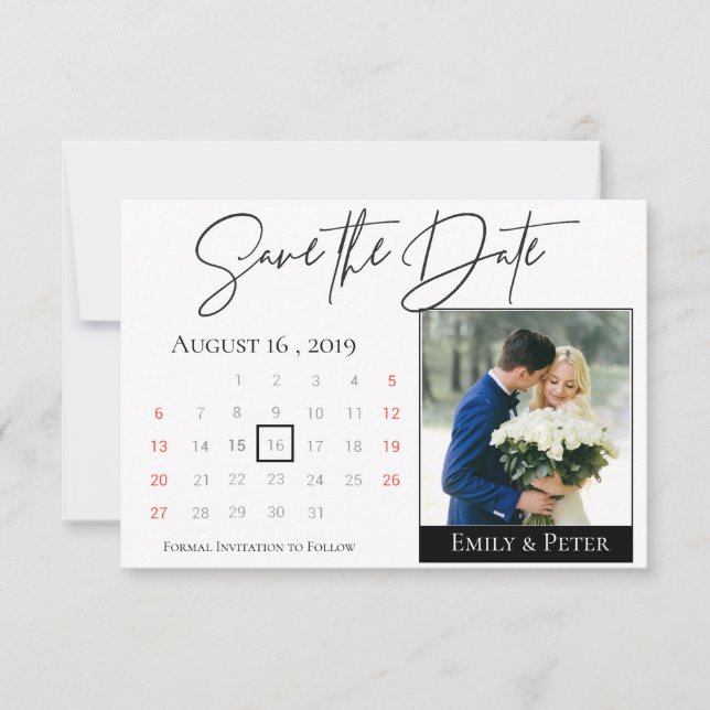 Reserva La Fecha Elegante foto de Boda del calendario de guiones bl (Anverso)