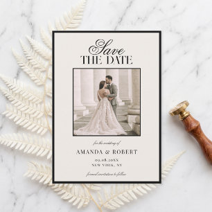 Reserva La Fecha Elegante foto de boda en negro y marfil al estilo