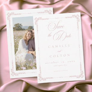 Reserva La Fecha Elegante foto de boda en rosa polvoriento barroco